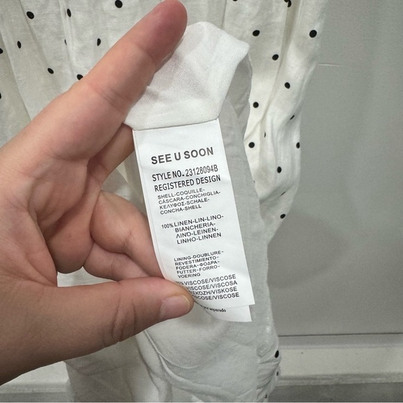 See U Soon Linen Tie-Back Polka Dot Ruffle Hem Midi Dress Size 2 White Black - Picture 5 of 7